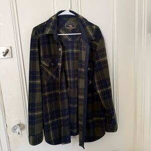 Olive Green & Navy Plaid Fleece Flannel